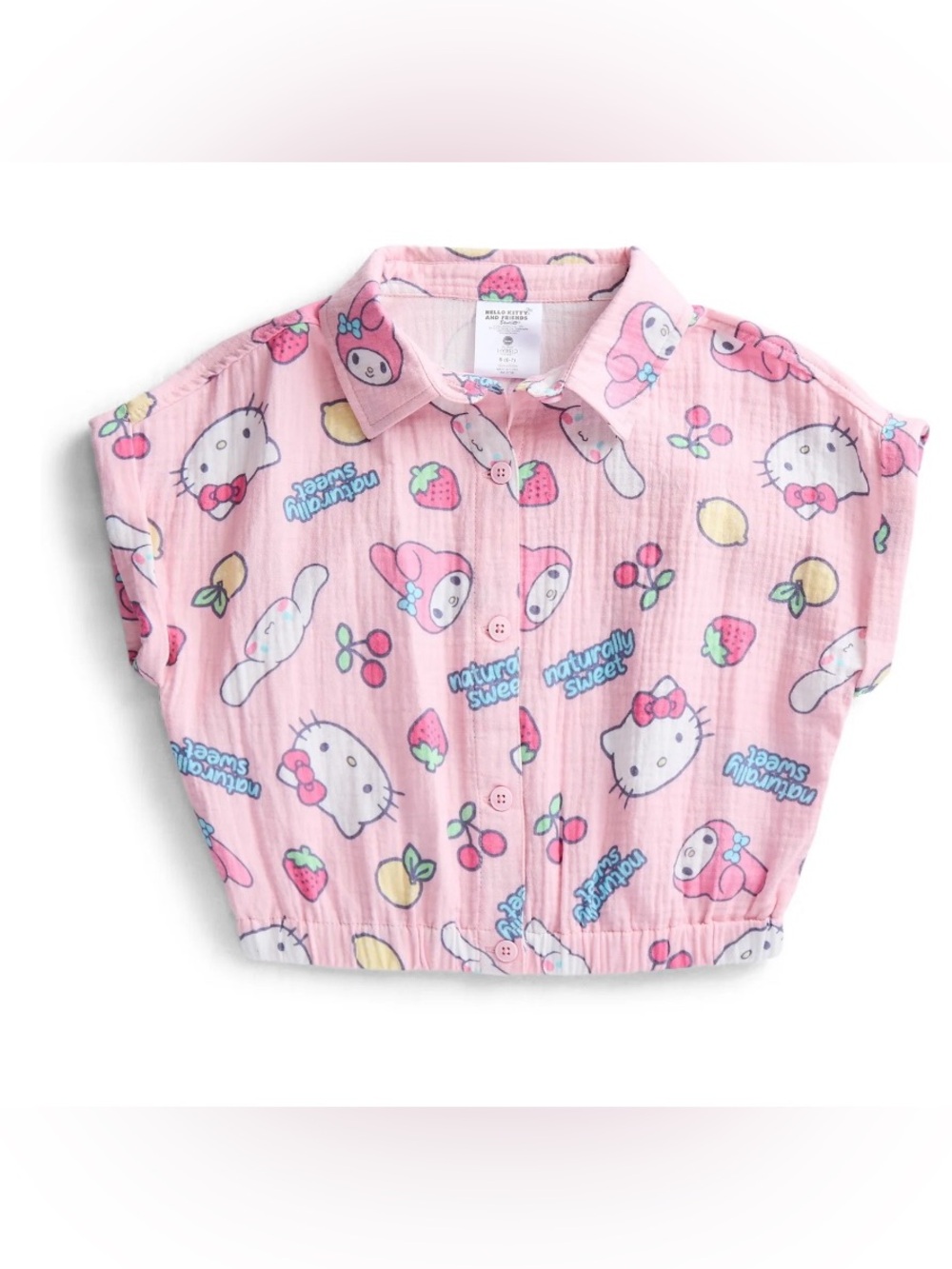 Hello Kitty & Friends Pink Button Up Shirt Girls XL 14-16 100% Cotton NWT